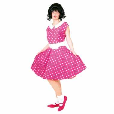Fifties verkleedjurkje met polka dots roze/wit